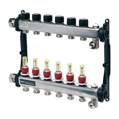 Коллектор TECE для теплого пола с расходомерами 1х3/4ЕК 4 контура, квадратное сечение Коллектор TECE для теплого пола с расходомерами 1х3/4ЕК 4 контура, квадратное сечение