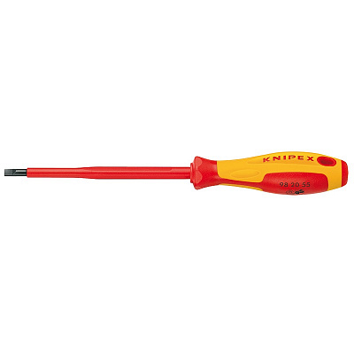 Отвертка KNIPEX SL8.0x1.2 шлицевая VDE, длина лезвия 175 мм, 295 мм, диэлектрическая, 2-компонентная рукоятка