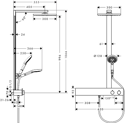 Душевая колонна Hansgrohe Raindance Showerpipe E 300 1jet 600 ST 27363000