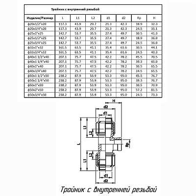 Тройник ПОЛИТЭК ТПК-АКВА с внутренней резьбой 40x1 1/4x40