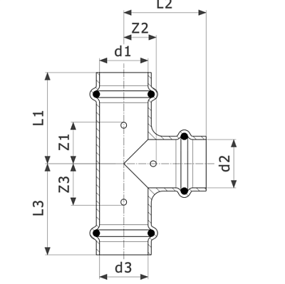 Тройник медный Viega Profipress с SC-Contur d=22, 22x18x22 (арт. 291 945)