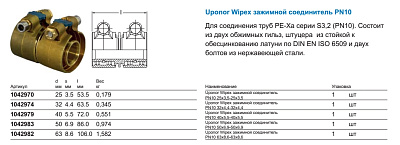 Зажимной соединитель Uponor WIPEX ЗАЖИМНОЙ СОЕДИНИТЕЛЬ PN10 40X5,5-40X5,5