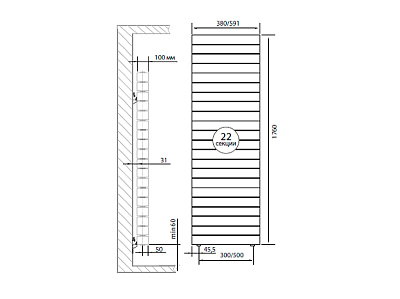 Биметаллический секционный радиатор отопления Royal Thermo PianoForte Tower Noir Sable 500 / 22 секции