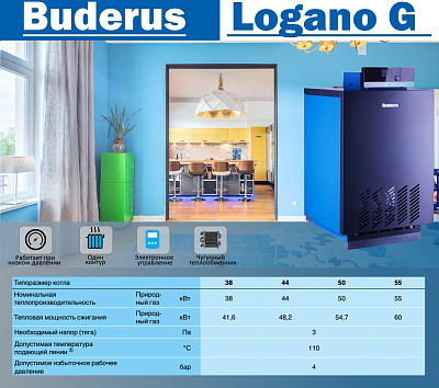Напольный газовый котел отопления, атмосферный Buderus Logano G 234 WS 55 RU TOP